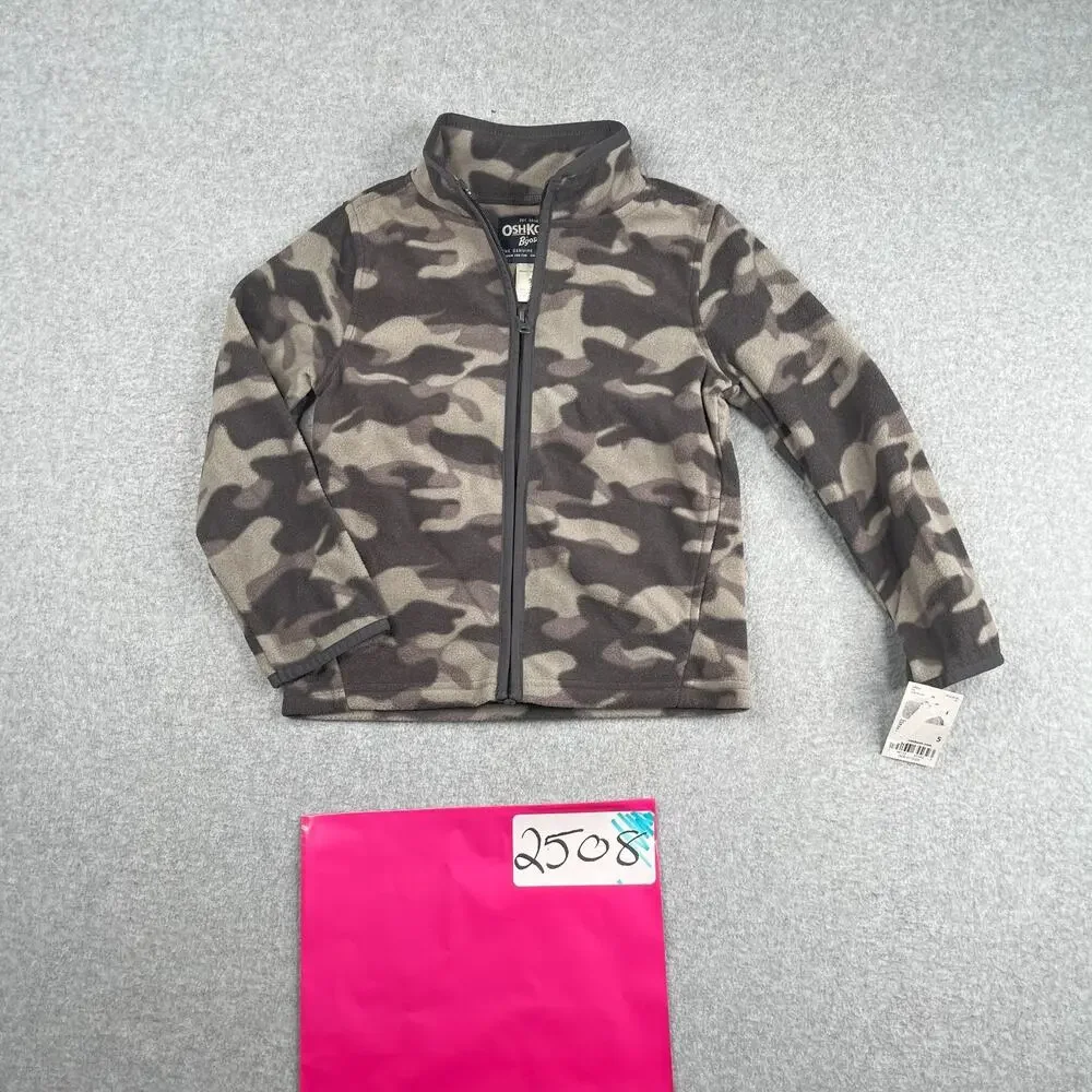 OshKosh B'gosh Fleece Sweater Size 5 Youth Boys Gray Camoflauge Full Zip NEW